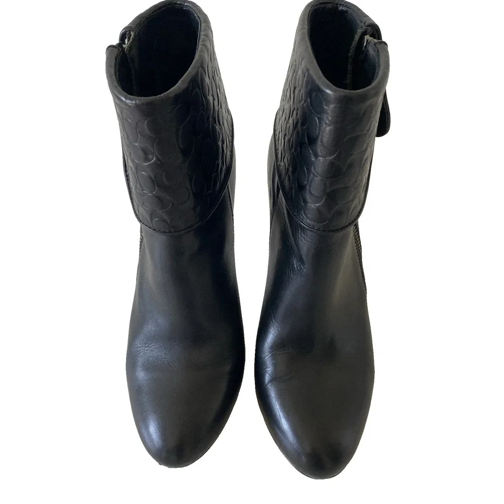 Coach Mackenna Black Leather Slim Heel Ankle Bootie Boot Round Toe Side Zip 9.5
